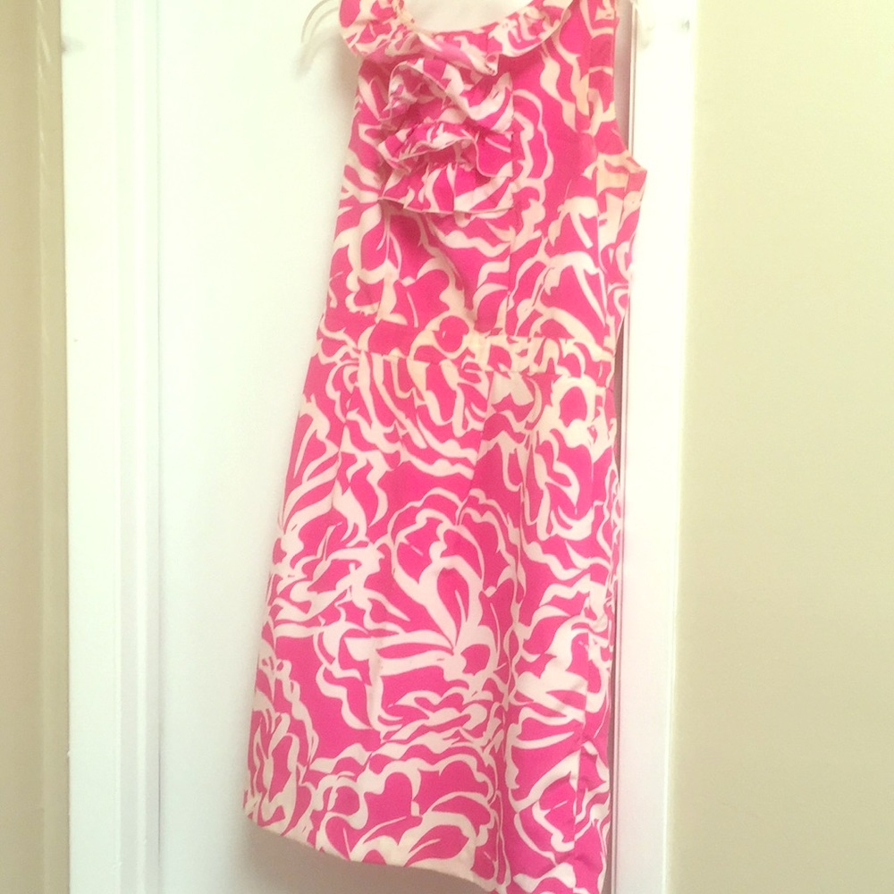 Pink and white ruffled dress